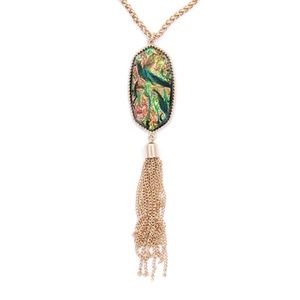 Black Abalone Hexagon Tassel Necklace